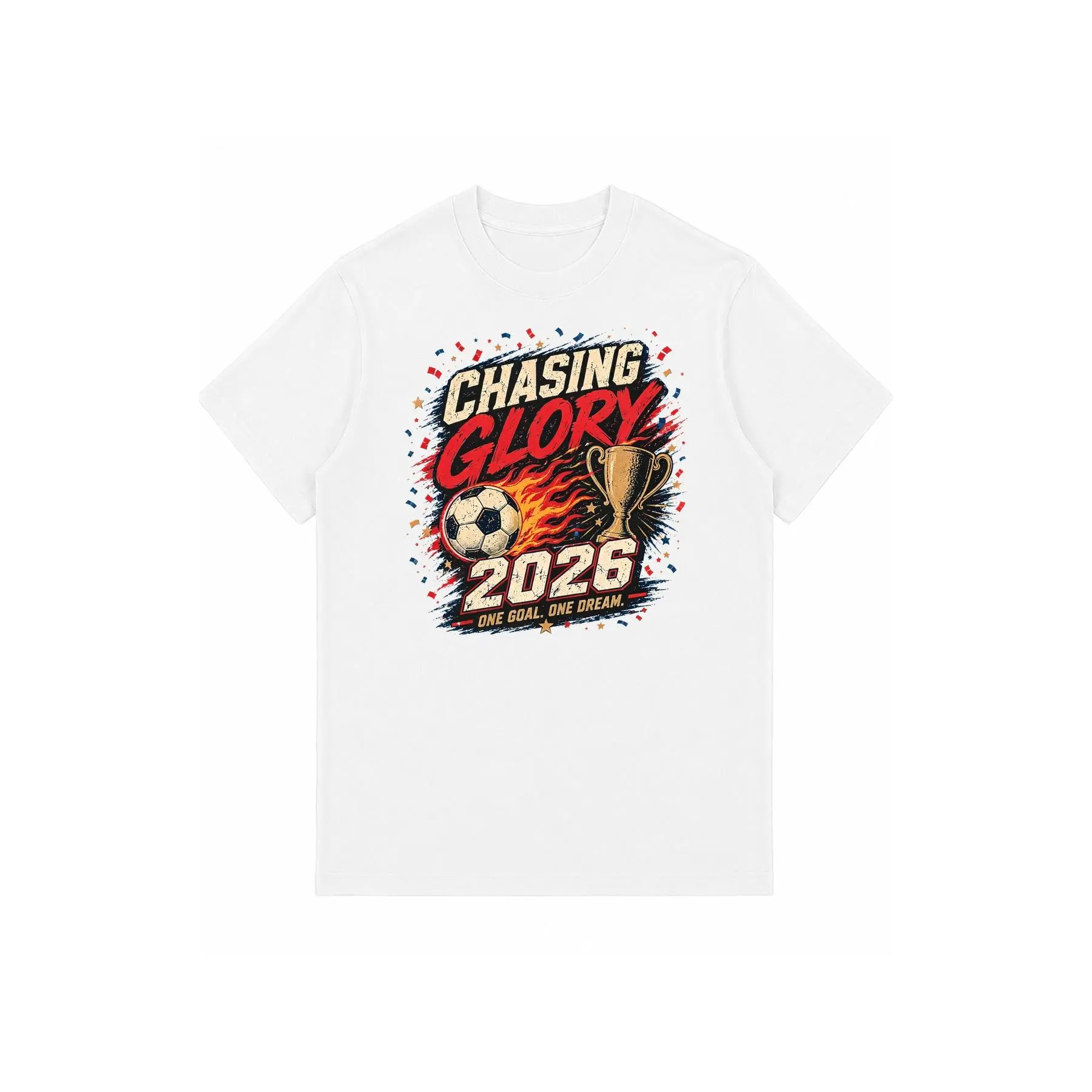 Men's Plus Size Oversized 2026 Chasing Glory 1 Goal 1 Dream Vintage Soccer Trophy Graphic Short-Sleeve Casual Football Fan T-Shirt