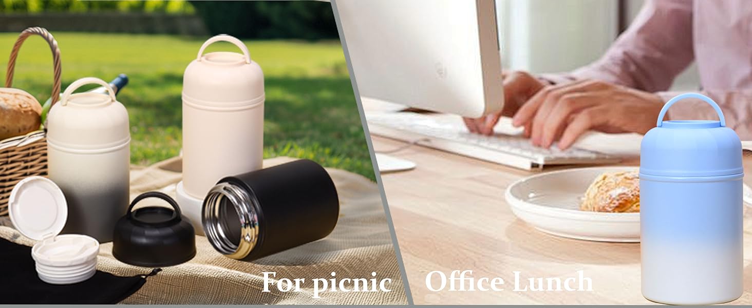 Thermo for Hot Food & Drinks, Thermo Lunch Box, 17oz Vacuum Insulated Food Container with Spoon&Drawstring Bag, Soup Thermo for Adults, Black