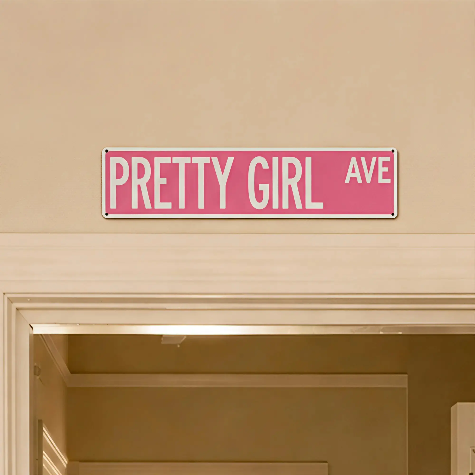 Pretty Girl Ave Metal Street Sign 16*4 Inch| Pink Room Wall Decor| Cute Bedroom Dorm Vanity Area Tin Sign Plaque| Palette&Wall| summervibes