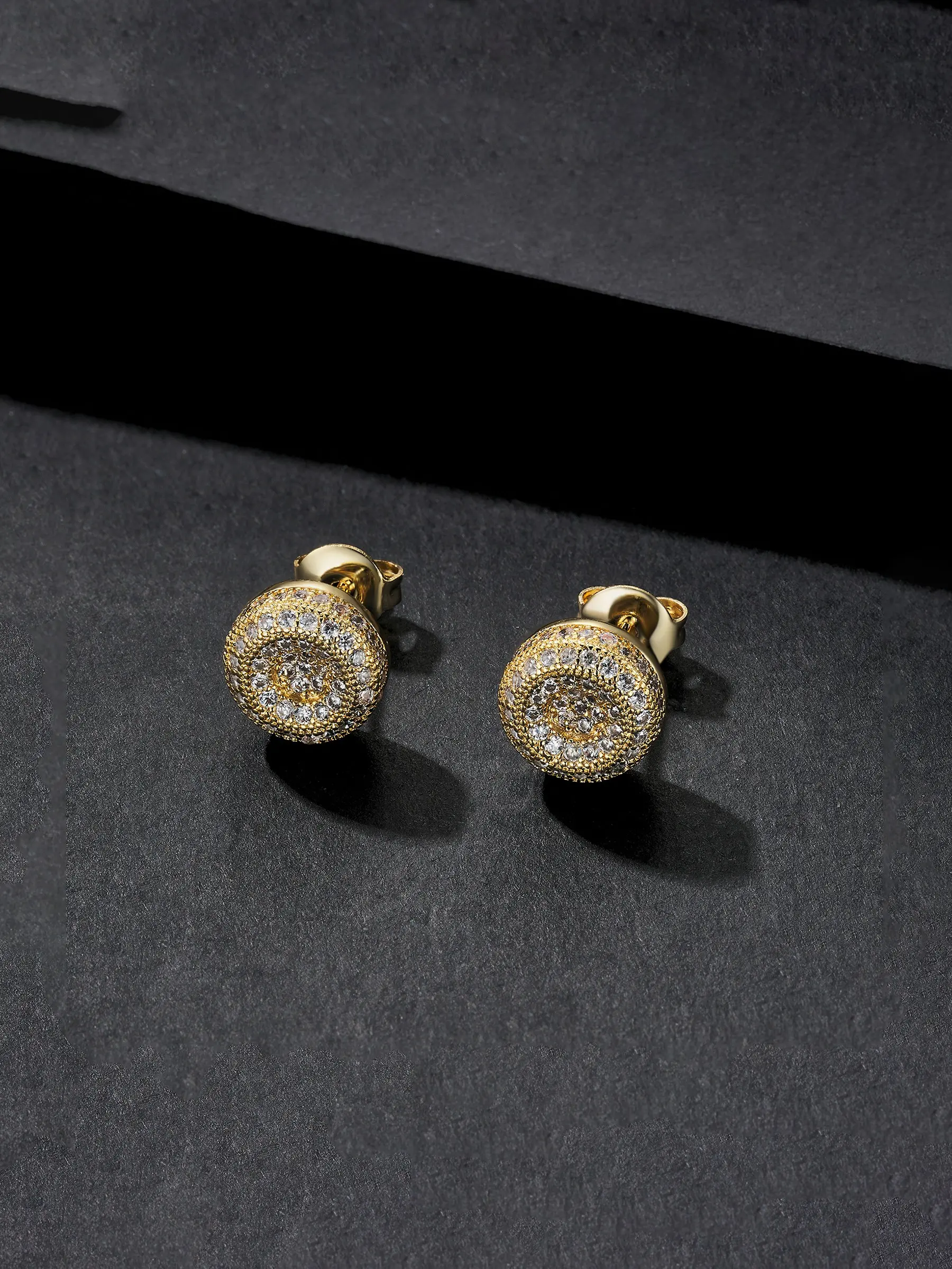 Hip-Hop Round Stud Earrings, Elegant Luxury Style, 3D Concentric Circle Design, Perfect for Dates and Evening Events