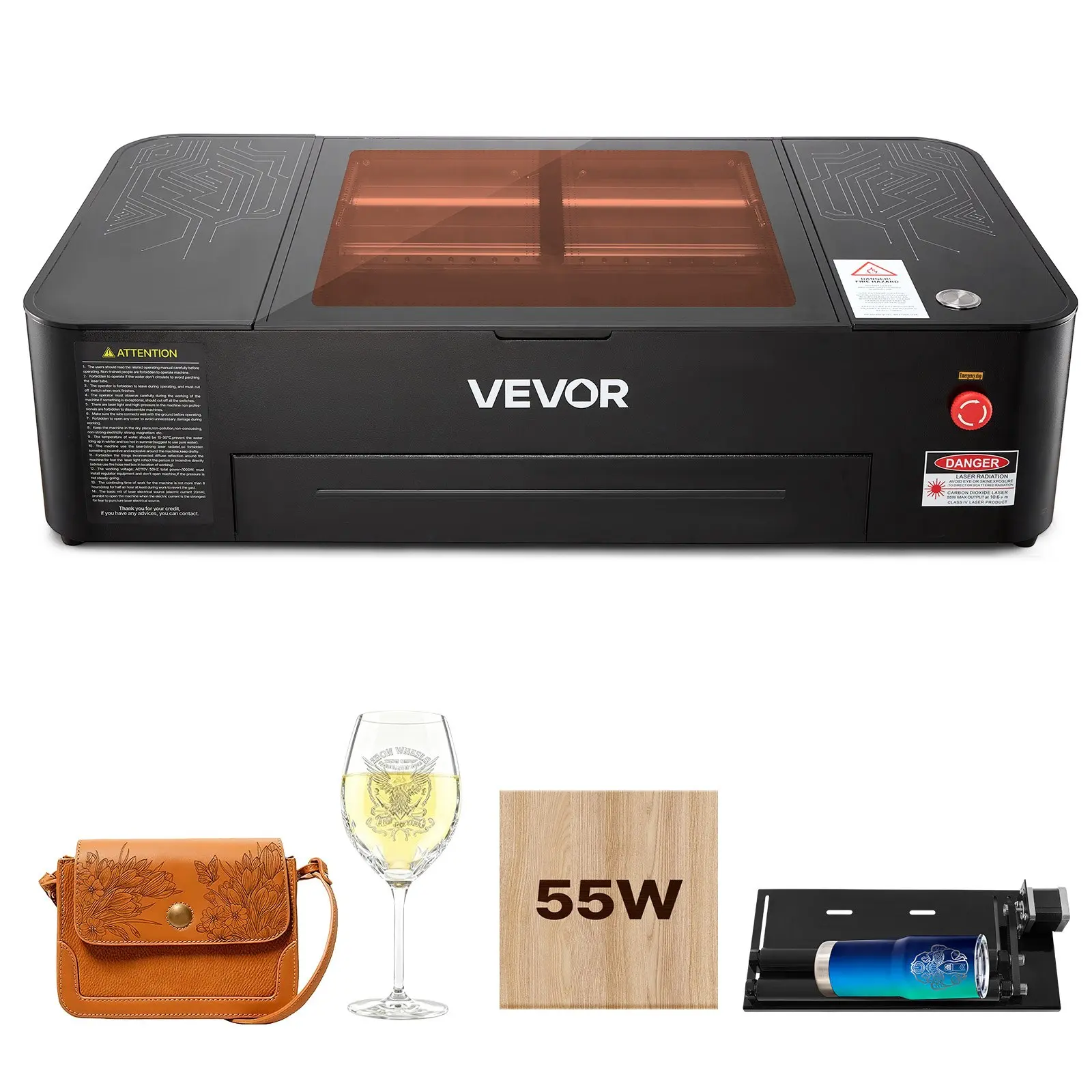 【DealsForYouDays】VEVOR 55W CO2 Laser Engraver, 20x 12 in, Desktop CO2 Laser Engraver and Cutter Machine with 16MP Camera, Water Pump, Rotary Axis, Compatible with LightBurn CorelDRAW RDWorks, for Wood Acrylic Glass
