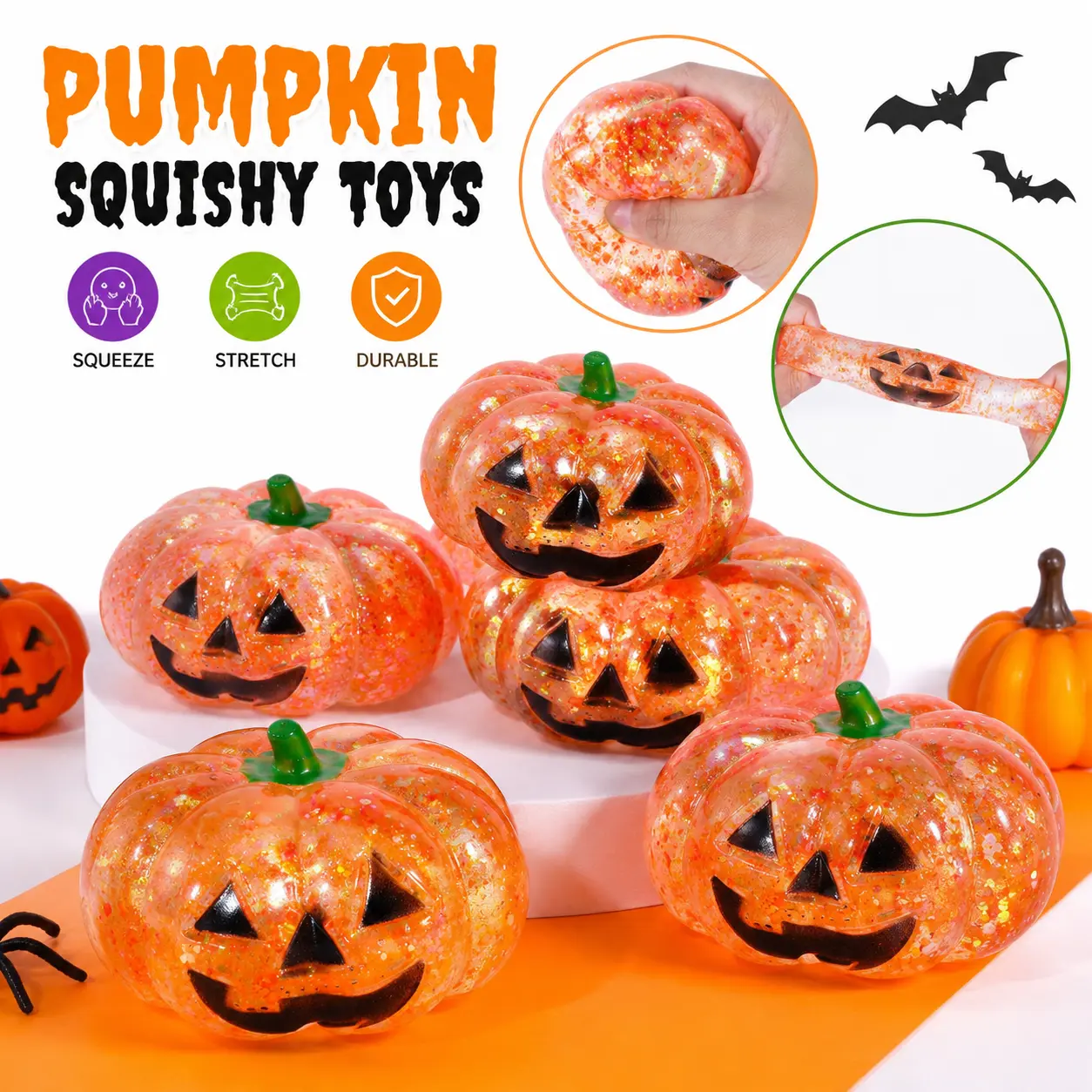 Slow Rebound Maltose Pumpkin Squishy Toy, Halloween Themed Pinching Stress Relief Fidget Toy, Portable Desk Squeeze Toy Holiday Gift