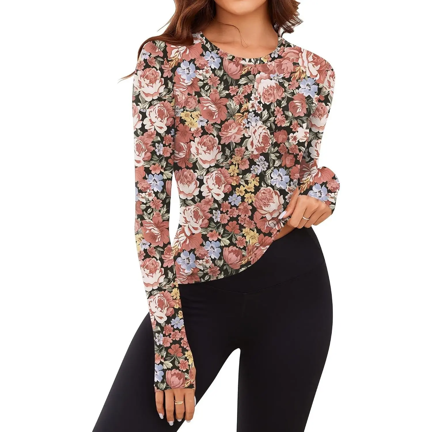 Thermal Shirts for Women Long Sleeve Tops Ladies Fleece Undershirt for Winter Cold Weather with Thumb Holes XS-L