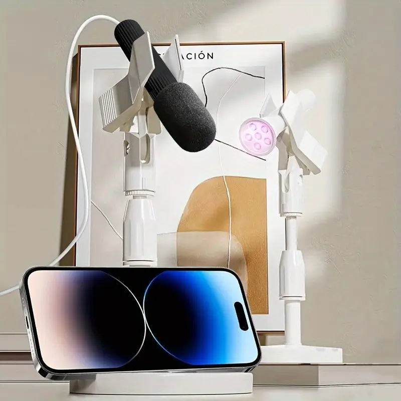 Dual Slot Universal Clip Stand, Adjustable Desktop Holder, Microphone & Phone Stand, Versatile Table Mount, Easy to Use