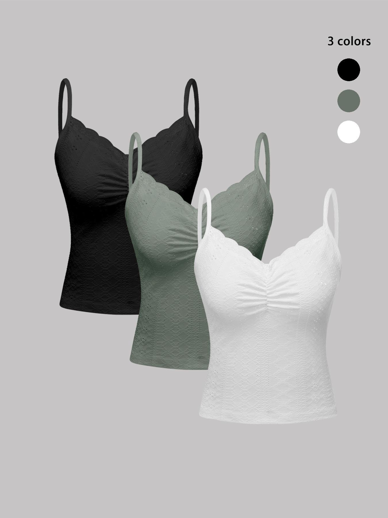 Women's Contrast Lace Ruched Cami Top, Casual Sleeveless Crop Eyelet Embroidery Top for Daily Wear, Ladies Clothes for All Seasons, Soft Top Women, Womenswear