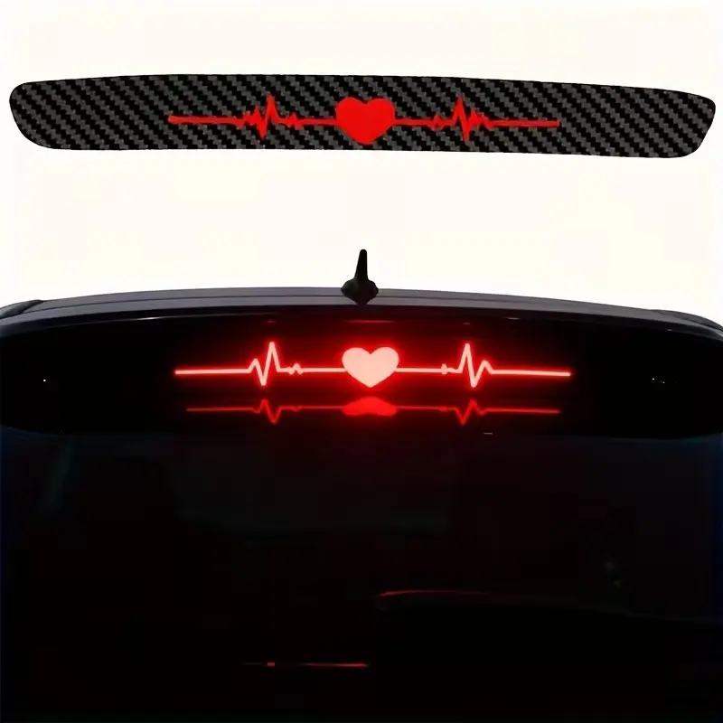 High-Position Brake Light Sticker, Heartbeat Ecg Tail Light Sticker, 3D Carbon Fiber Matte Pattern, Car Safety Warning Sign