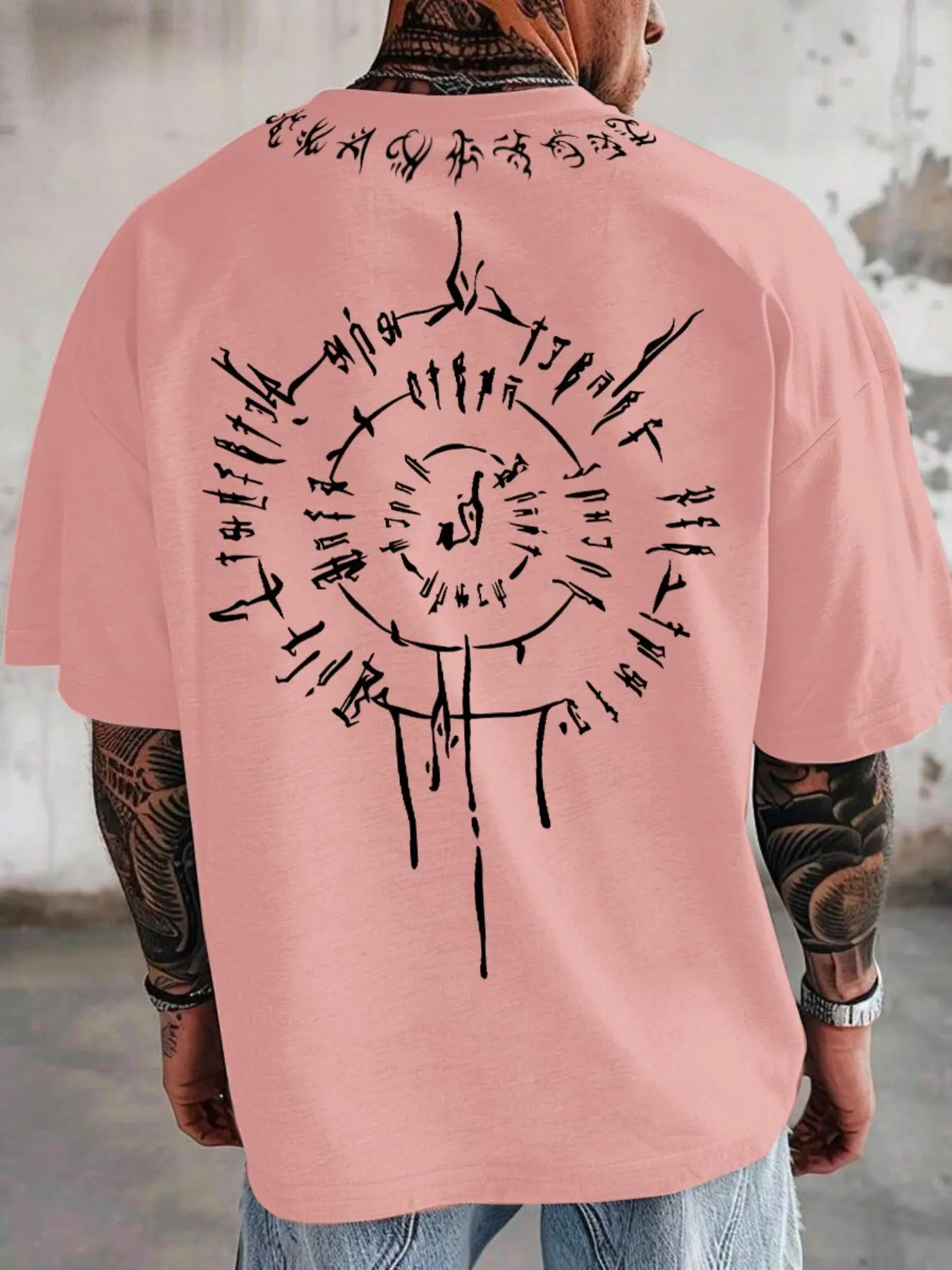 Men's Viking Compass Print Round Neck Graphic Tee, Casual Stylish Tee, Loose Casual Short Sleeve T-shirt for Summer, Men's Top for Daily Wear, Tropical
