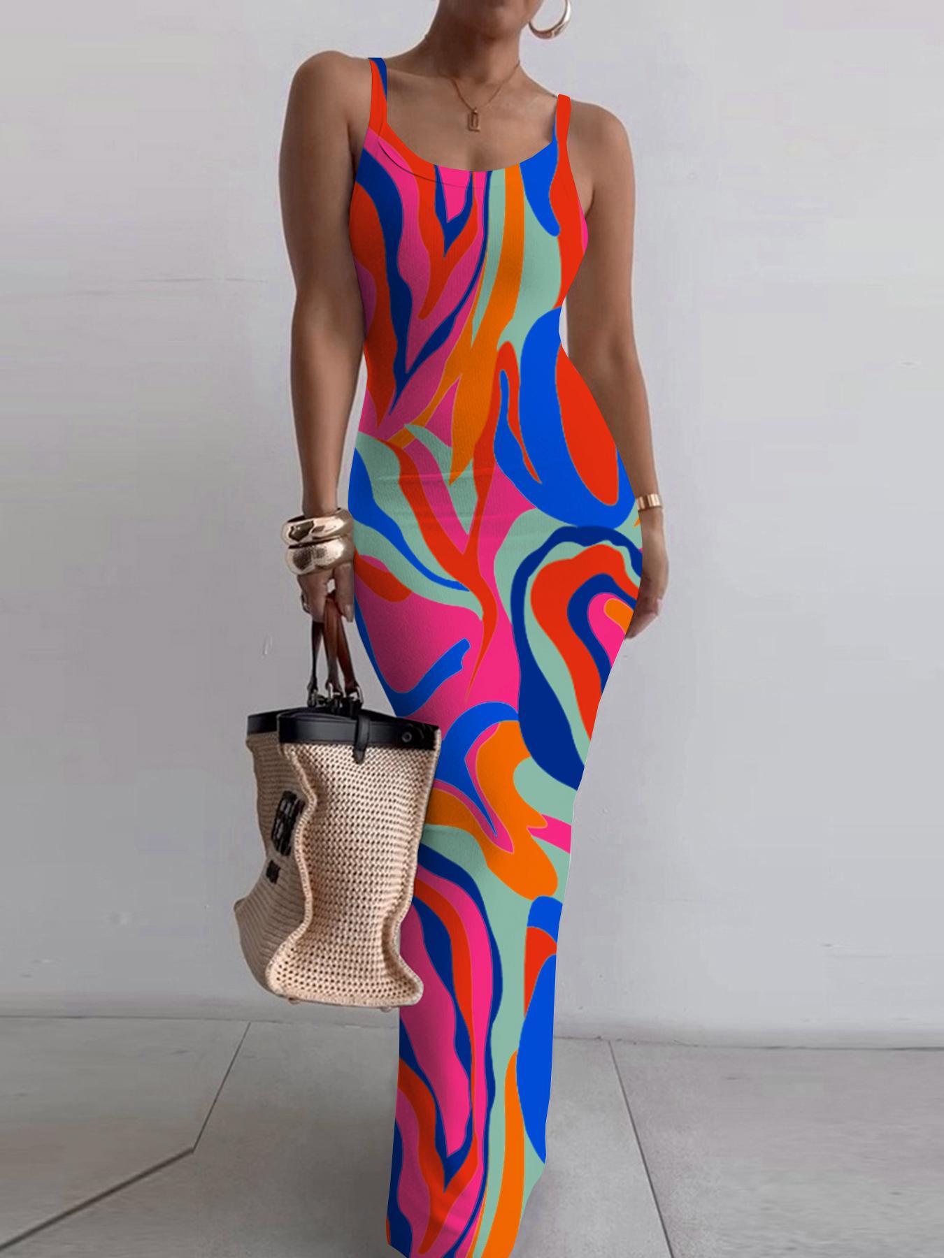 Floral Print Backless Spaghetti Strap Cami Dresses for Women, Casual Chic Fitted Sleeveless Scoop Neck Bodycon Dress, Birthday Dresses 2024, Summer Outfits, Dresses for Women, Fashion Women's Dress for Beach Holiday