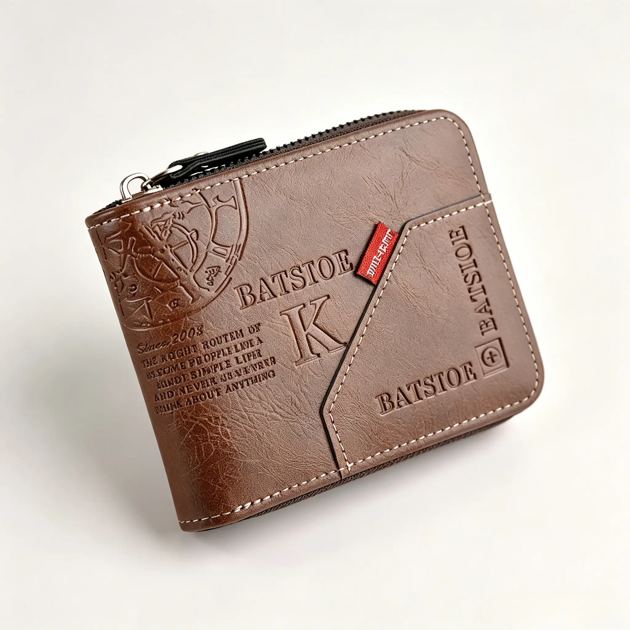 Minimalist Men's Wallet, Vintage PU Leather Zipper Wallet, Slim Card Holder with Coin Pocket for Everyday Carry