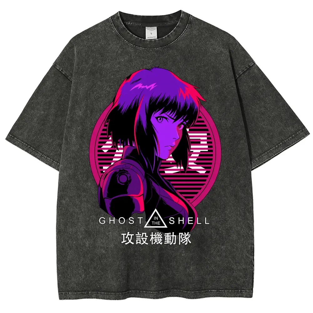 Unisex Cyberpunk female special agent badge Graphic Washed T-Shirt Personalized Pattern Y2k Clothing Round Neck Washed T-Shirt,Women's Clothing 100% Cotton, Menswear, Top, Vintage Style,Summer Casual Oversized
