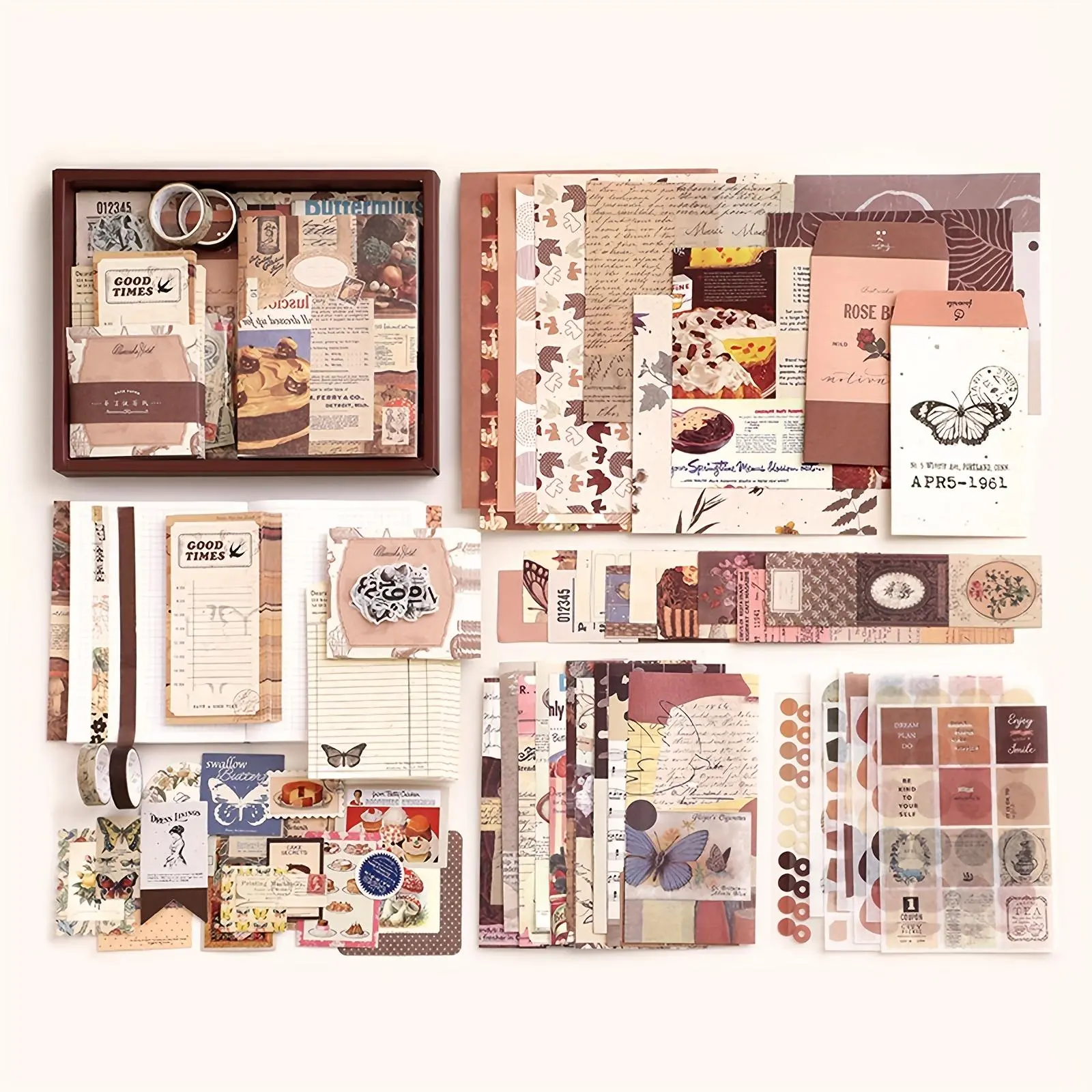 Vintage Simple Art DIY Journal Sticker Set Box, Warm Post Series Retro Minimalist Gift, Handmade Scrapbook Material Combination Pack, Illustration Stickers, Sticker Collage Pack, Aesthetic Stickers