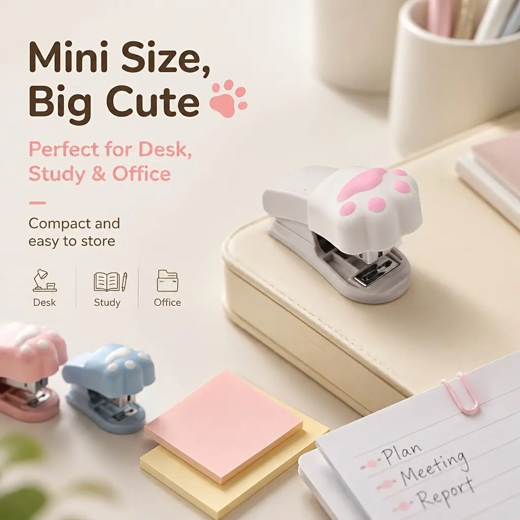 Mini Stapler Set, Portable Small Stapler with Staples, Cute Cartoon Design, Fits Pen Case, Easy Press, No Jamming, Student Supplies