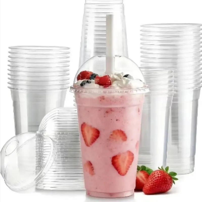 100pcs 16oz Clear Plastic Cups with Lids, Disposable Cold Drink Cups for Milk Tea, Milkshakes, Smoothies, Slushies, Parties, Disposable Drinkware