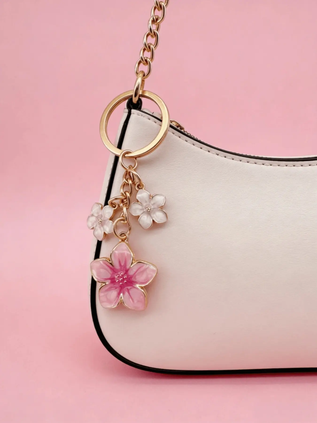 Cherry Blossom Keychain Bag Charm Combo, Flower Keychain, Keychain Accessories, Elegant Floral Design, Durable Trim, Versatile Accessory for Daily Use, Perfect Gift