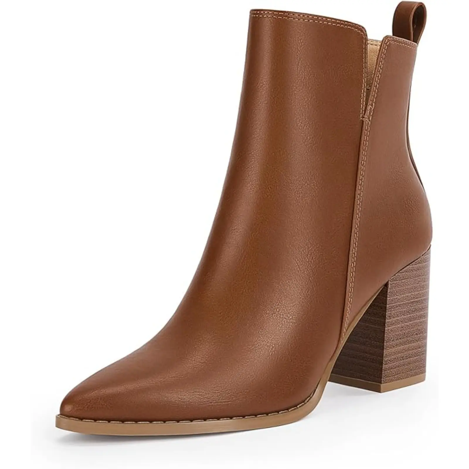 Coutgo Women's Minimalist Plain Suede Pointed-Toe Ankle Booties - V-Cutout, Chunky Heel, Stacked Block Heel, Leather Lining, Rubber Sole, Breathable All-Seasons Footwear