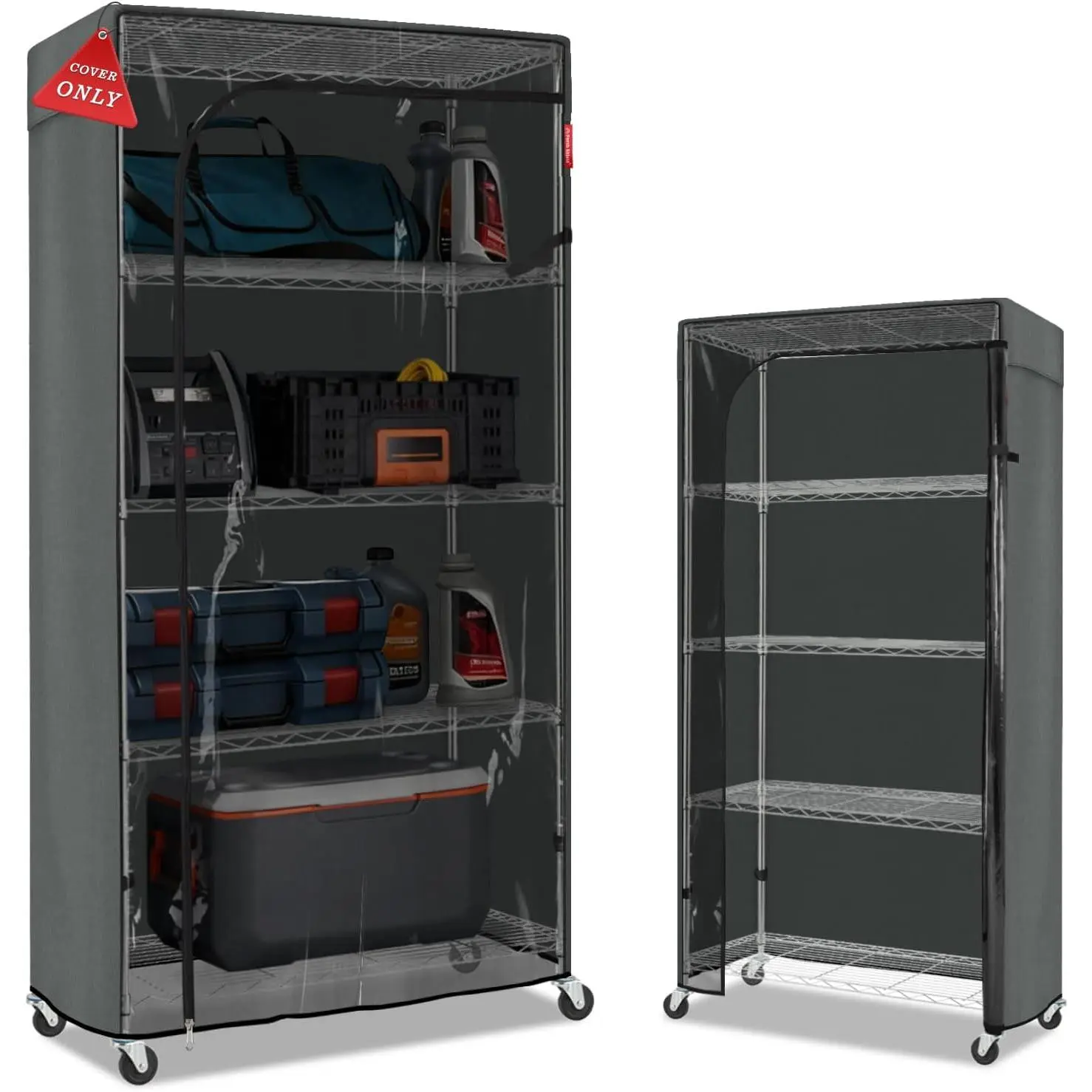 Storage Shelf Cover Fits 36" x 14" x 72" Wire Rack -  Shelving Unit Cover with Front Transparent(Grey)