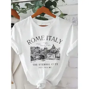 Roman Italy Shirts Italy Skyline T-Shirt Women's Casual Round Neck Short Sleeve Tee ROME ITALY THE ETERNAL CITY EST 753 BC Graphic Tees Women Tops