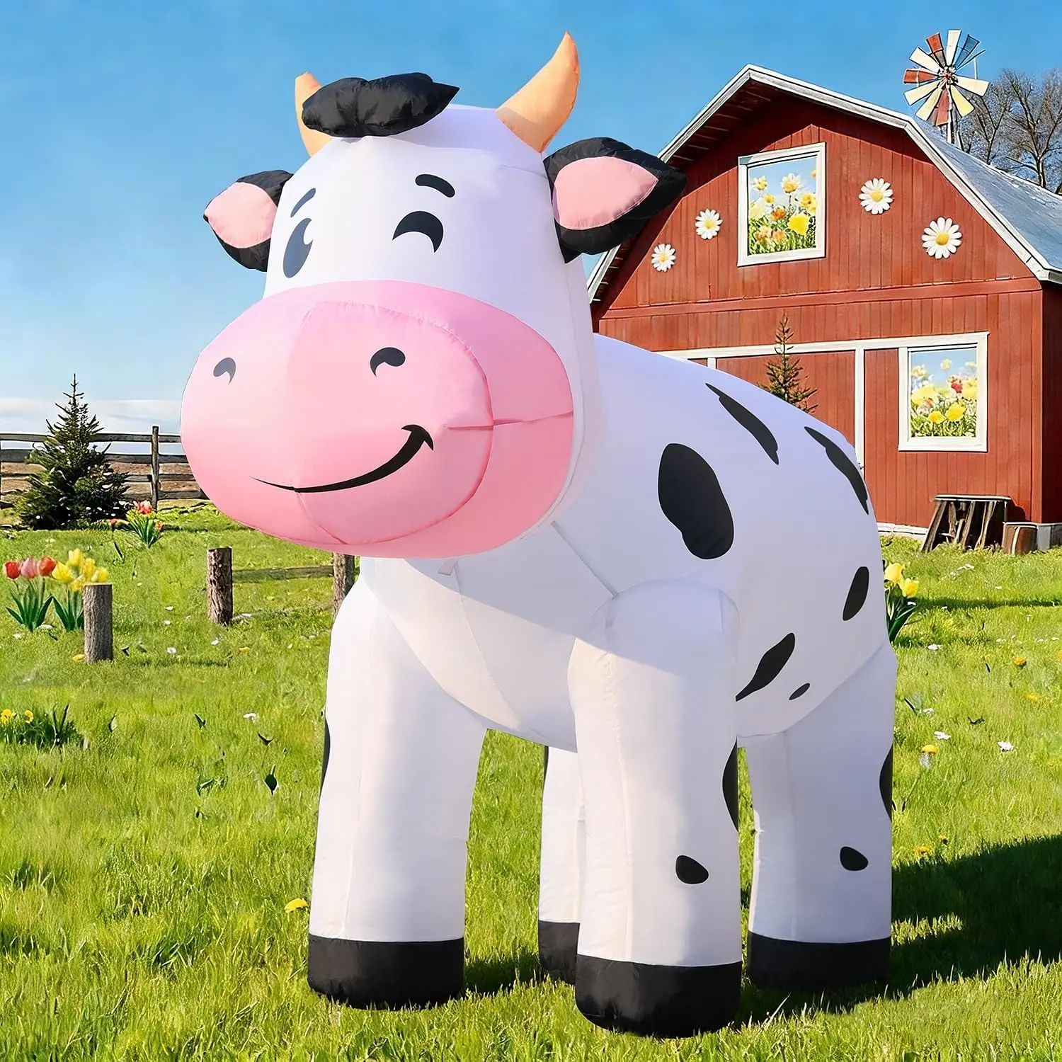 6.5FT Cow Inflatables for Christmas Spring, Cute Blow Up Dairy Cattle, Outdoor Yard Decor with Built-in LED Lights, Large Highland Cattle Decor for Holiday Lawn Party Outside