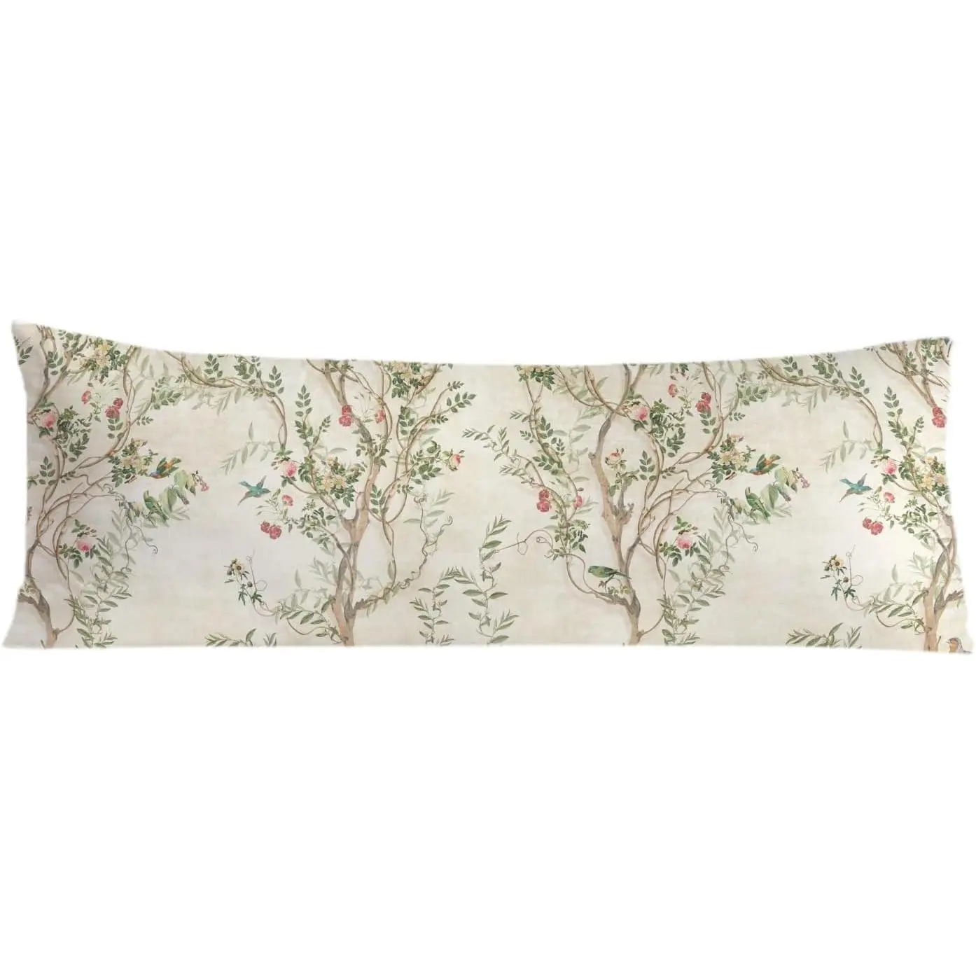 Chinoiserie Bird Floral 20x54  Pillow Cover, Chinoiserie Decor, Retro Green and Cream  Botanical Decorative Long  Pillow Cases for Bed Couch