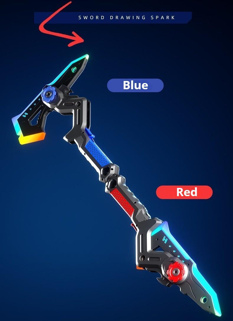 2-in-1 Sword & Axe Prop for Boys, 7-Color Luminous Spray Transformable Light Saber, Glowing Cosplay Weapon Prop, Interactive Deformable Axe-Sword Gift with Lights, Fun Role-Play Prop for Kids lead street