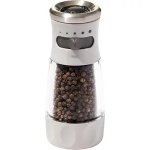 Contoured Mess-Free Pepper Grinder, Adjustable Ceramic Grinder with Five Settings, Black Pepper Mill for Home and Kitchen, Spice Tool and Kitchen Gadget