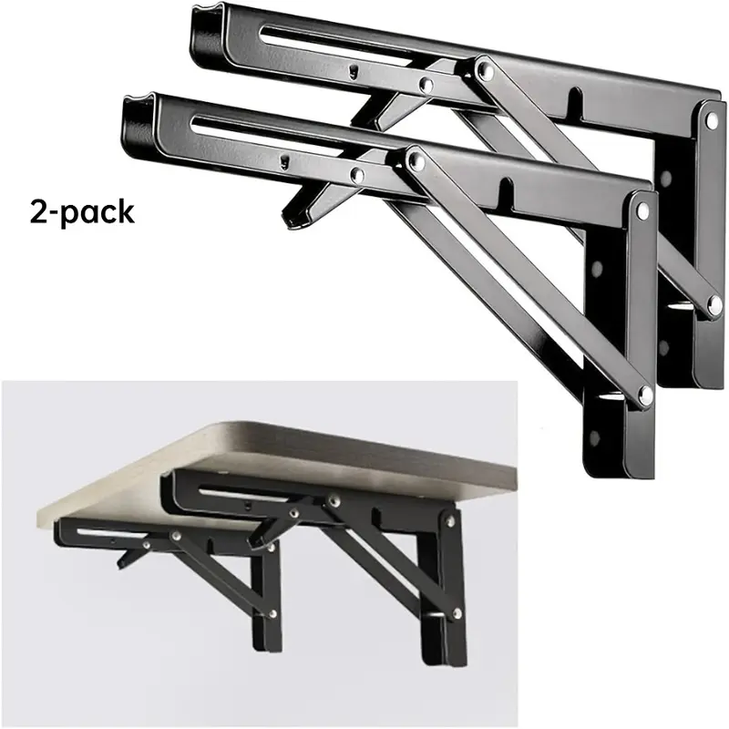 2 Pack 12 Inch Heavy Duty Folding Shelf Brackets, Cold Rolled Steel Wall Mount Collapsible Triangle Shelf Supports with Mounting Hardware, Space Saving Fold Down Brackets for Table, Workbench, Kitchen, Garage, RV, DIY Home Organization