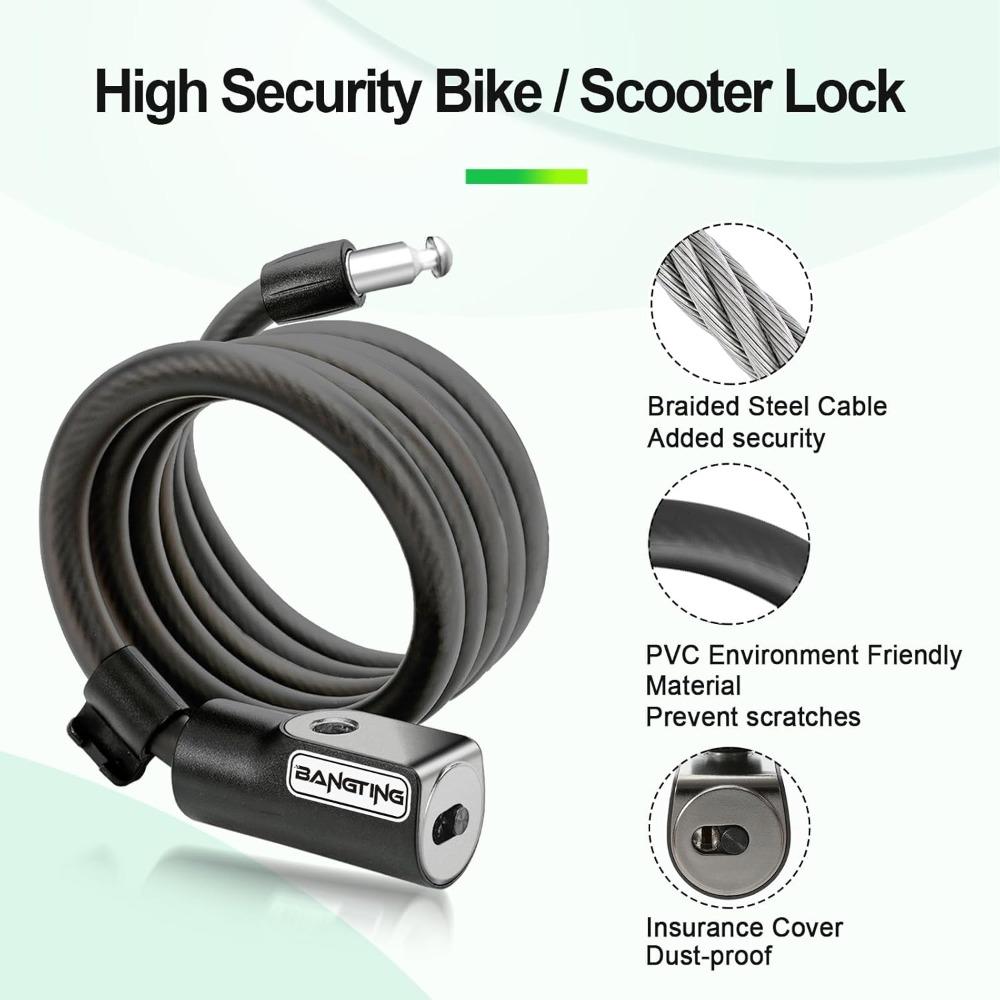 THE WELL KEPT 4 Feet Electric Scooter Bike Lock with Mounting Bracket & 2 Keys-12mm Thick Heavy Duty Keyed Cable Lock, Anti Theft Weatherproof For E-Scooter,Bicycle,Kids Bike,Ebike,Scooter,Stroller
