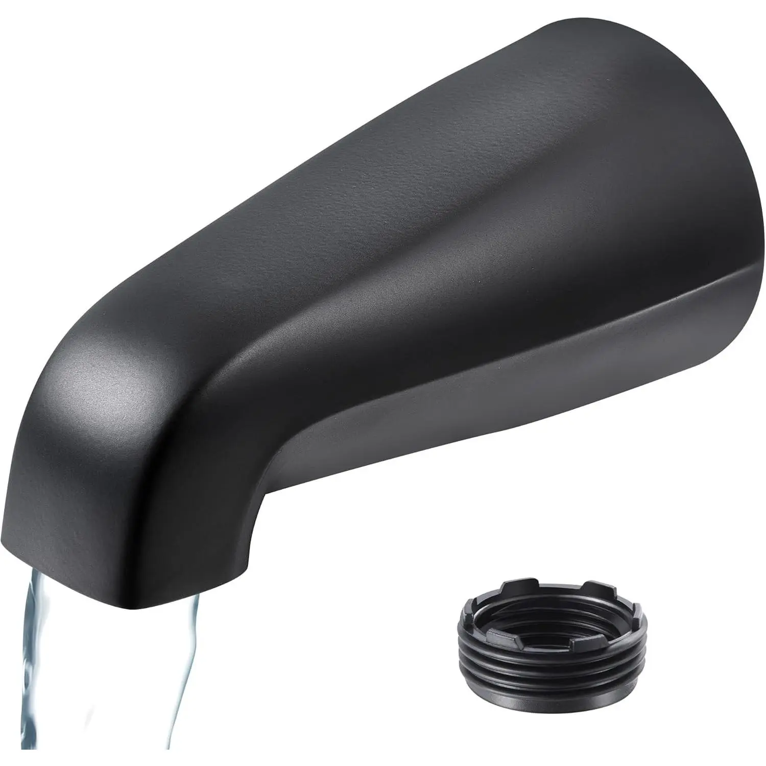 Matte Black Universal Bathtub Spout with Adapter - 5" No-Diverter Bathroom Faucet Spout, Metal Finish, Solid Matte, Fits 1/2" & 3/4" IPS Inside Thread Connections, Tub/Shower Faucet Brands, Modern, Home Use