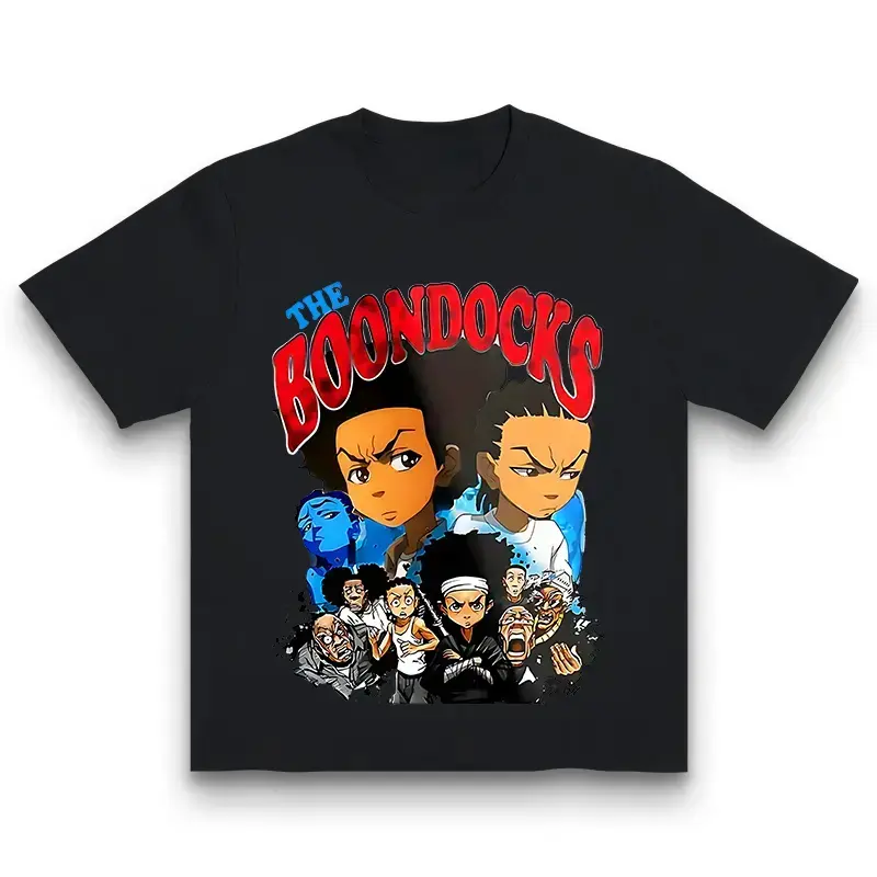 1Pc The Boondocks Animated Characters Print T-Shirt For Men, Women, And Couples - Ultra-Soft, Breathable Cotton, Moisture-Wicking Crew Neck Tee - Ideal For Casual Wear, Fitness, And Outdoor Activities - Great Christ T-Shirt For Men And Women