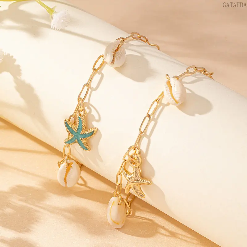 Bohemian Beach Vacation Anklet for Women, European Style Starfish Seashell Foot Jewelry