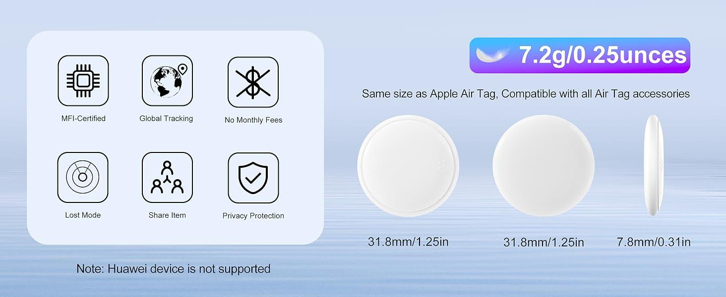 4-Pack Dual-System Air Tracker Tags, Ultra-Light Bluetooth Key Finder Locator Compatible with iOS & Android Find My Services, for Wallet, Luggage