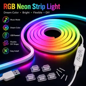 RGB Neon Strip Light with Music Sync, USB Powered Flexible LED Rope Light, DIY Ambient Lighting for Gaming Room, TV Backlight, Bedroom & Desk Setup