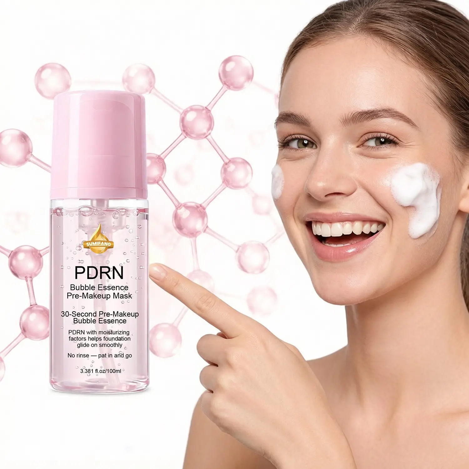 SUMIFANG PDRN Bubble Primer Serum 100ml – 30-second bubble texture, no rinsing required | PDRN + Panthenol + Niacinamide – Nourishes and smooths the skin, ensuring a flawless, non-caking makeup base | Ideal for daily pre-makeup prep.