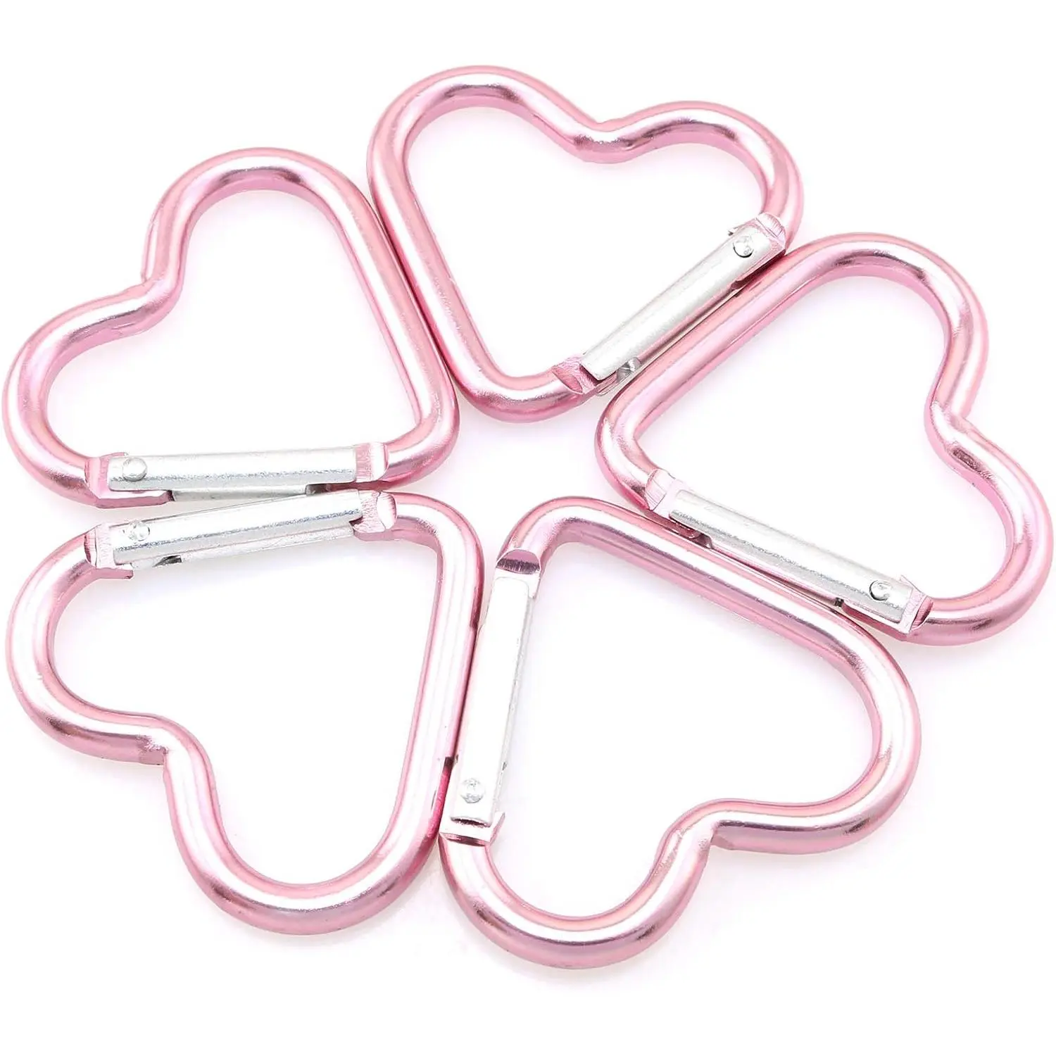 10pcs Heart-Shaped Aluminum Snap Hook Clip Key Holder, Keychain Clip (Light Pink) New model