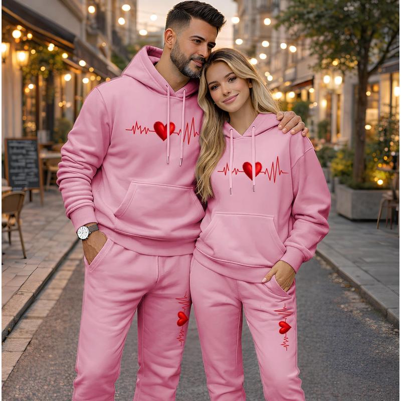 Couple's Heartbeat Print Hooded Sweatshirt and Drawstring Sweatpants Set, Casual Sportswear, Long-Sleeve Hooded Jacket and Pants, Suitable for Autumn, Winter, and Spring, Everyday Wear, Tracksuit, Casual Athletic Wear Couple's Heartbeat Print Hooded Sweatshirt and Drawstring Sweatpants Set, Casual Sportswear, Long-Sleeve Hooded Jacket and Pants, Suitable for Autumn, Winter, and Spring, Everyday Wear, Tracksuit, Casual Athletic Wear