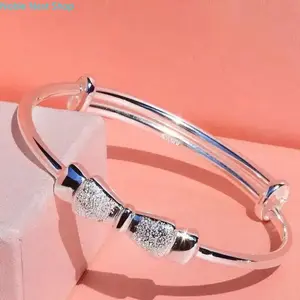 Women Girls Silver Plated Bowknot Open Cuff Bangle, Adjustable Copper Base Cute Bow Design Bracelet, Dainty Wrist Jewelry for Daily Casual Wear & Birthday Gift
