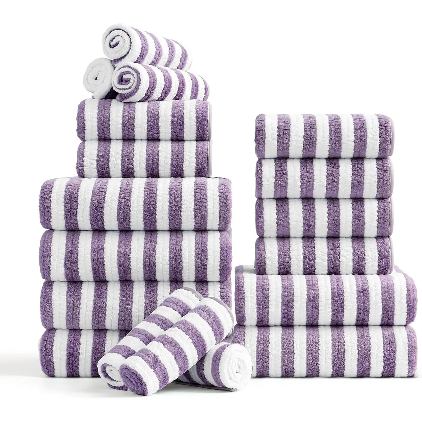 Microfiber Bath Towels Set - 6 Bath Sheet, 6 Hand Towels, 6 Washcloths, Soft, Highly Absorbent Bathroom Towel, Quick Dry & Less Lint Shower towel for Bathroom, Hotel, Spa, Purple