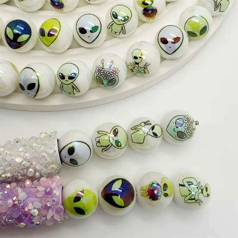 22pcs 16Mm Acrylic Alien Printing Beads, Jewelry Making Halloween Crafts, Teacher Gratitude Gifts And Graduation Commemorations