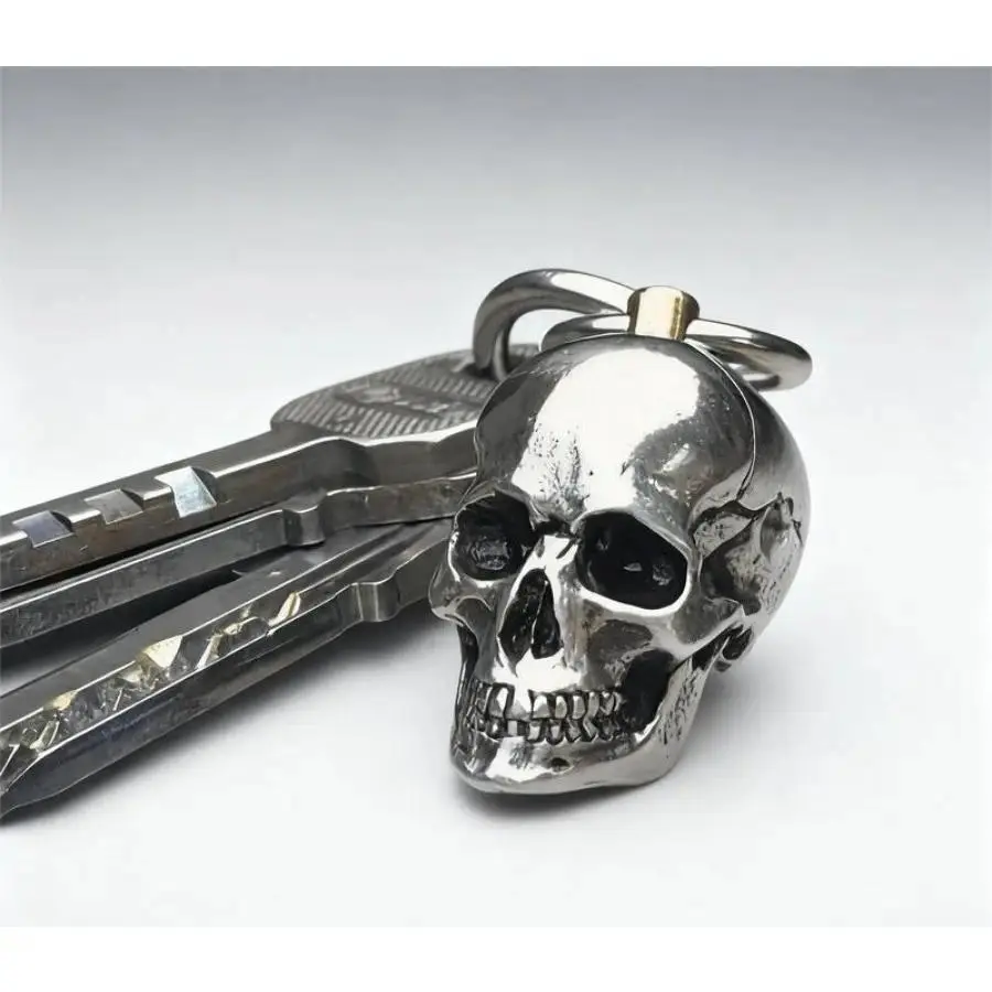 Gothic Grunge Aesthetic Vibe Retro Skull Keychain for Women and Girls, Edgy Stretchy Accessory with Retractable Stainless Steel Contour for Car Keys, Bags, and Daily Styling