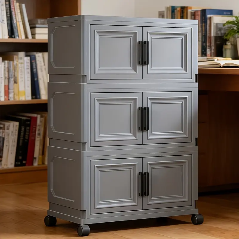 Storage cabinet with lid, 3/4/5/6 foldable art storage cabinet with magnetic door, multifunctional art storage cabinet with casters, suitable for organizing and storing in multiple scenarios such as home, office, and dormitory