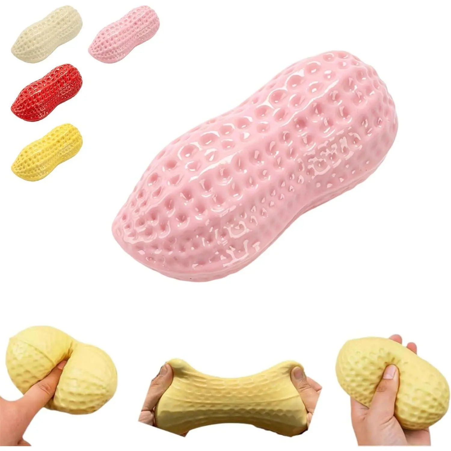 Peanut Shaped Squeeze Stress Relief Toy, 4 Color Crunchy Peanut Squishy, Soft Stress Relief Sensory Fidget Toy for Adults Anxiety Relief Hand Relax (Pink)