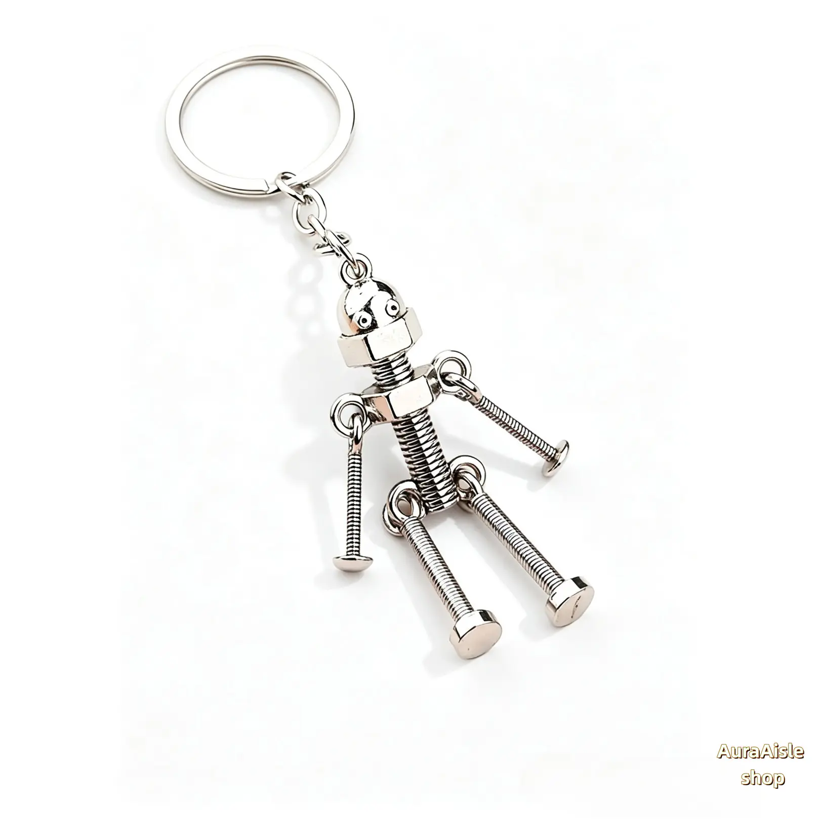Handmade Screw & Nut Assembled Robot Keychain, Industrial Minimalist Novelty Bag Charm, Durable Metal Key Holder For Car Keys & Backpack Decor, Unique Practical Holiday Birthday Gift For Mechanics, Friends And Daily Users
