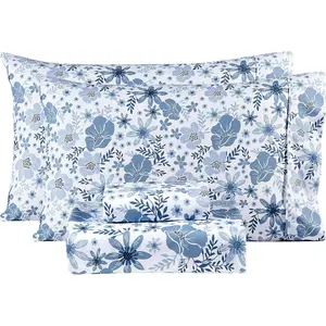 Queen Size Sheets Set - 4 Piece Soft Breathable Microfiber Bed Sheet Set - Blue & White Flower Pattern Sheet Set Queen - Deep Pocket Non-Slip Floral Fitted Sheet Included for All Season