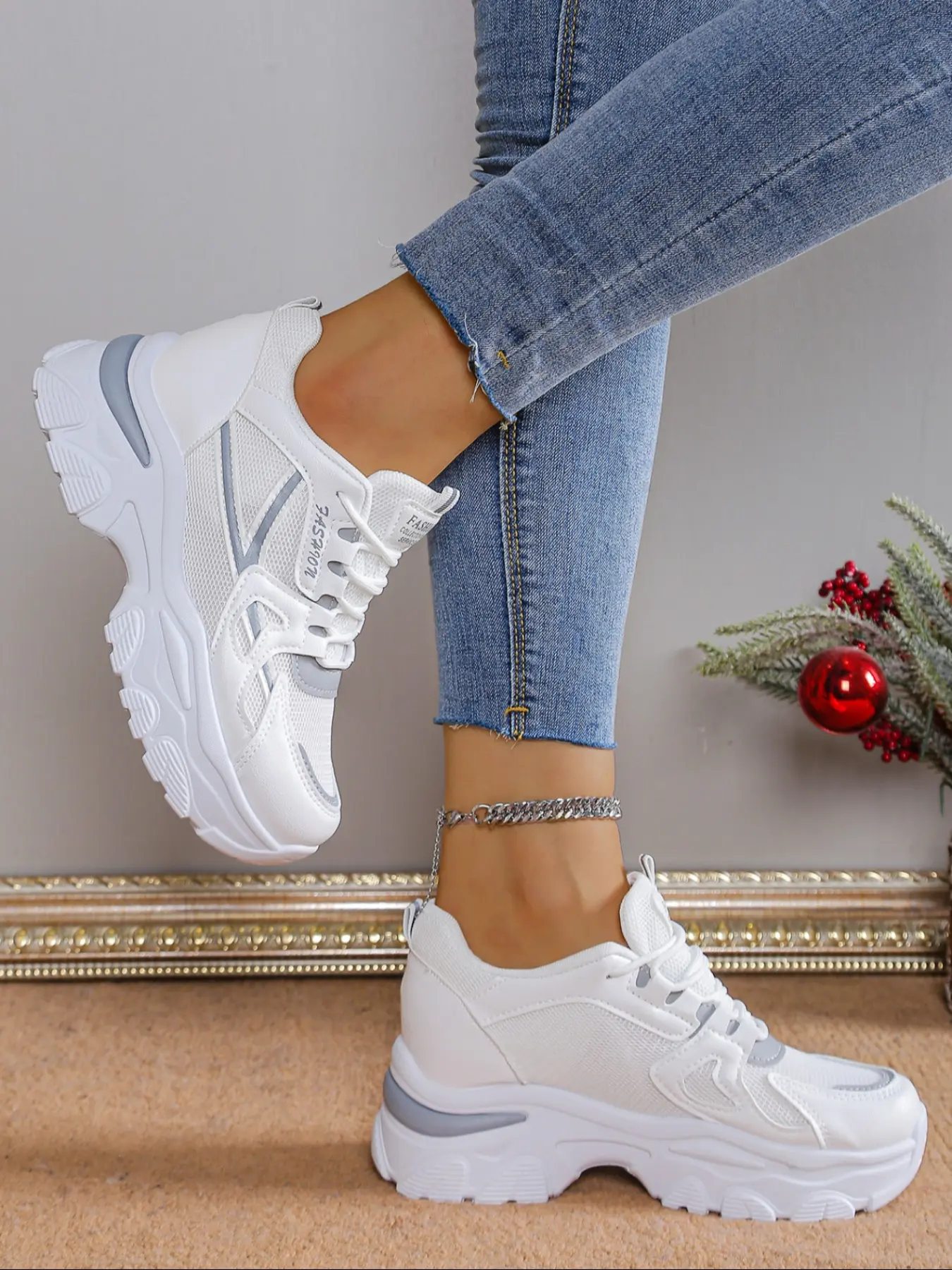 Women's new athleisure lace-up sneakers, breathable upper comfortable design, simple and versatile trendy thick-soled heightened daddy shoes, Walking shoes, suitable for daily casual and commuting wear