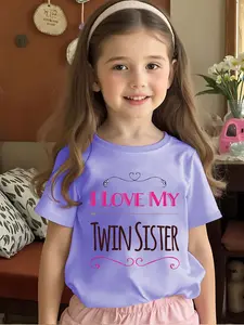 Toddler Girls "I Love My Twin Sister" T-Shirt, Cute Twin Sibling Matching Tee, Stylish Twin Outfit for Photoshoots, Family Days & Everyday Wear