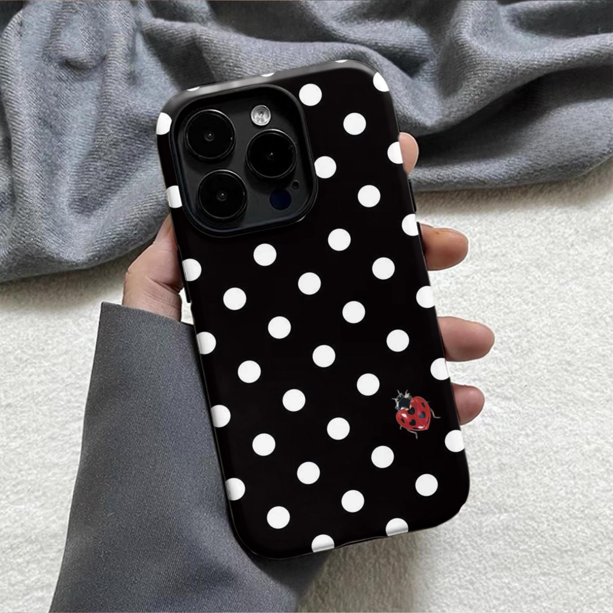 Wave dot ladybug pattern, durable, shock-absorbing and glossy 2-in-1 phone case, suitable for iPhone 17 16 15 14 13 12 11 X, Samsung and other series models, can be given as a holiday gift to friends or home