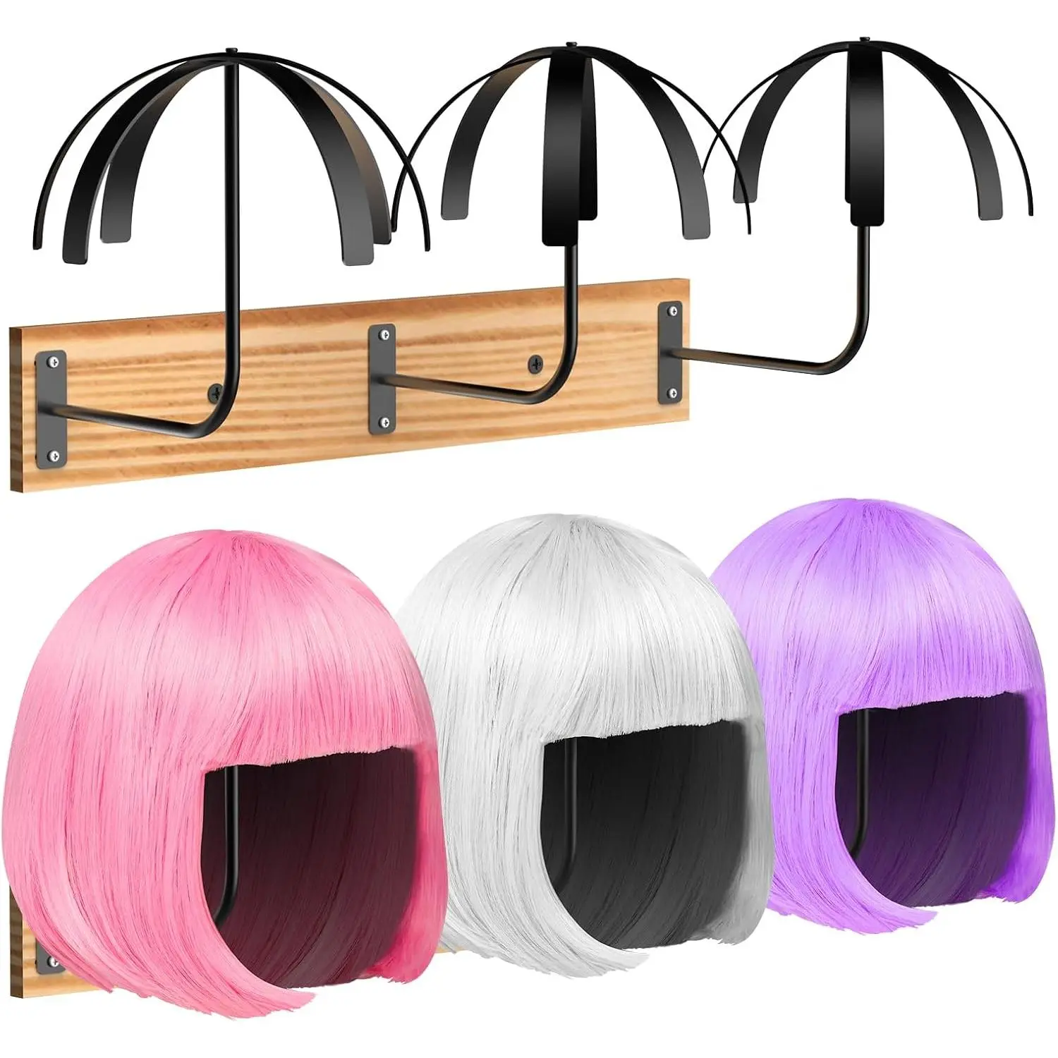Wall-Mounted Wig Stand - 6-Count Durable Carbon Steel Compact Rack, Modern Home Decor Organizer for Hair Stylists’ Storage Display, Supports Wigs & Styling Needs