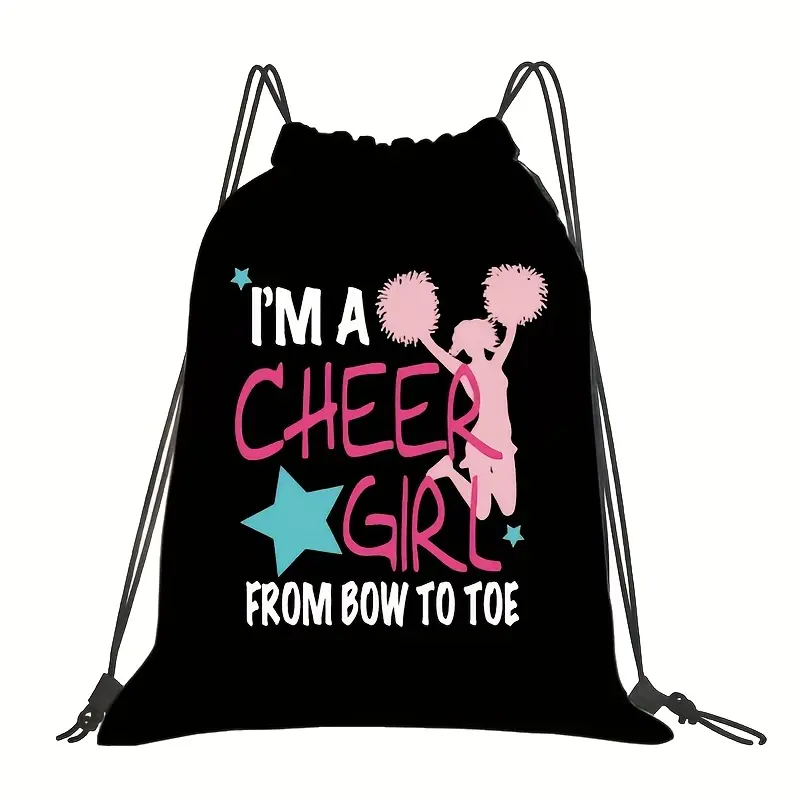 Cheerleader Backpack with Adjustable Straps & Drawstring Closure - Soft Suitable for, Gym, Dance, - Durable Black Polyester Bookbag with Pockets, Squad Gift for Women &