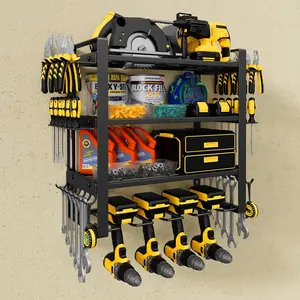 Power Tool Organizer Wall Mount, 4-Tier Tool Storage Rack with 8 Drill Holders, 200LBS Load Heavy Duty Cordless Tool Shelf  Garage Organization, Gift  Men