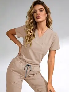 Women's V-Neck Quick-Dry Medical Scrubs Set, Nursing Scrub Uniforms, Stretchy Comfortable Lightweight Nurse Uniform Advantage Scrubs Tops with Multiple Pockets, Casual Home Wear for All Seasons